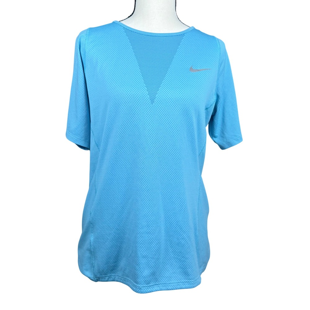 Nike Running Shirt Womens Medium Blue Excellent Mesh Short Sleeve Zonal Cooling